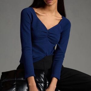 Maeve Anthropologie Dark Blue Long Sleeve Shirt Sweetheart Top New With Tags